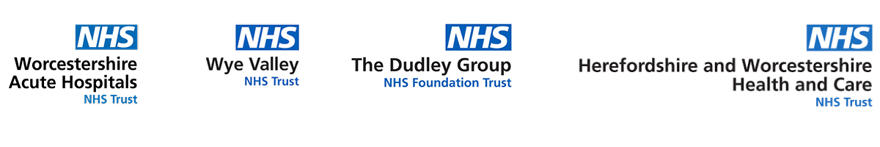 Logos for 91shire Acute Hospitals NHS Trust; Wye Valley NHS Trust; The Dudley Group NHS Foundation Trust; Herefordshire and 91shire Health and Care NHS Trust