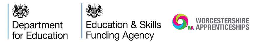 Logos for Department for Education; Education & Skills Funding Agency; 91shire Apprenticeships